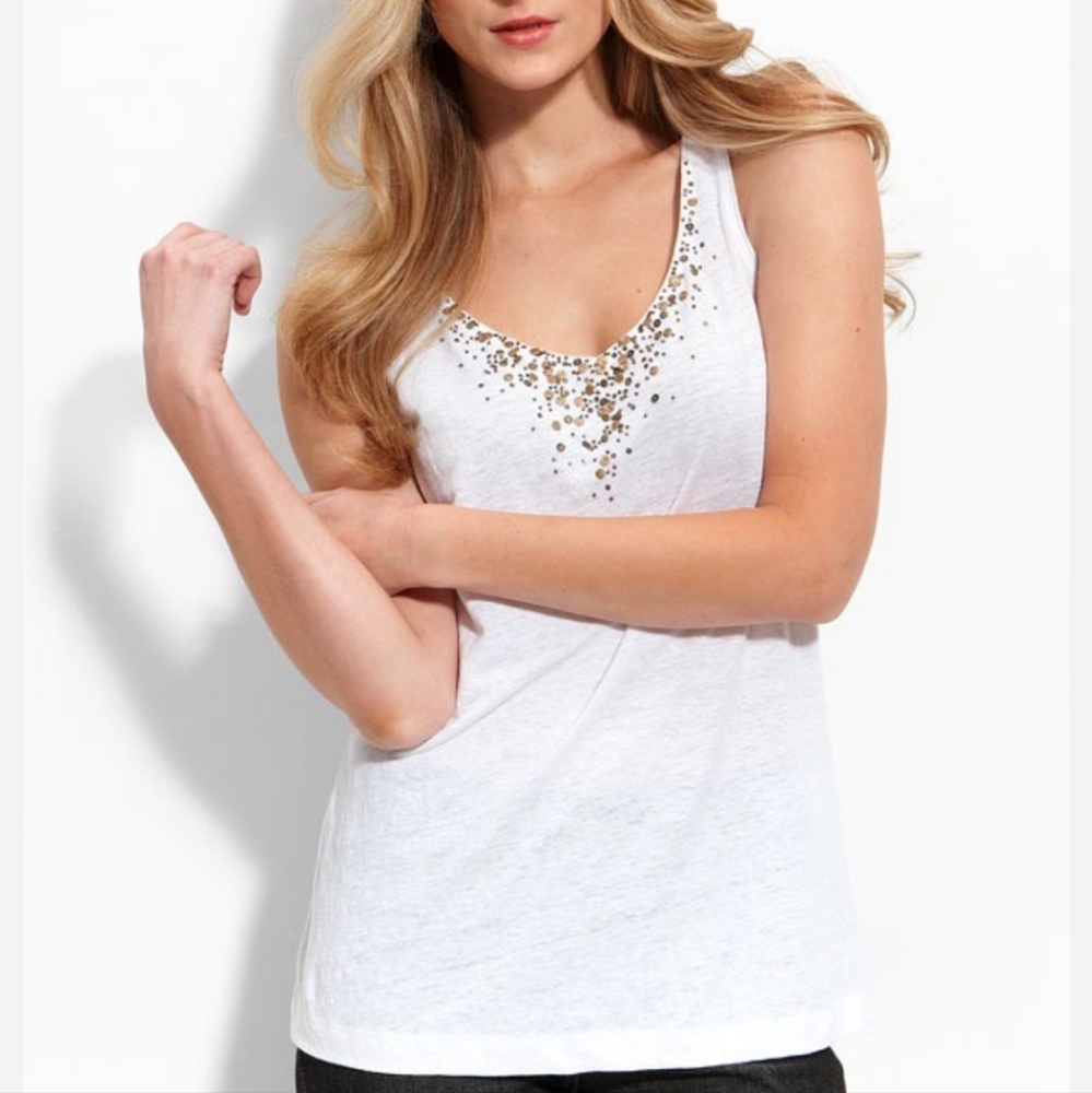 Eileen Fisher L Sequin Beaded Tank Top NEW